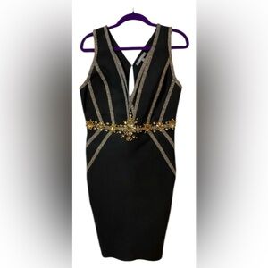 Gorgeous WOW Couture bodycon bandage dress gold details and amber Crystal size L